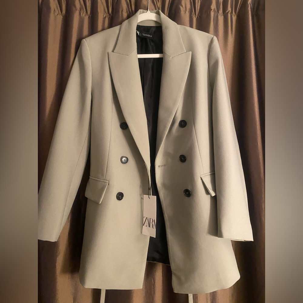 Zara Women's Double-Breasted Blazer in Olive Green/ Size small